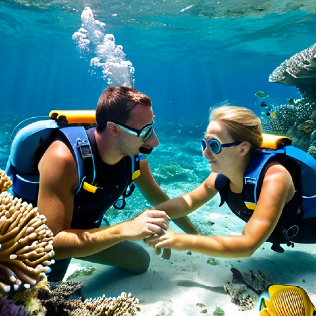 Snorkeling Adventure**
A small family of three (mother, father, and a child) snorkeling together in a sunlit, shallow tropical coral reef. They are wearing modest swimwear and life vests, gently floating on the surface while observing vibrant coral formations and schools of small, colorful tropical fish below. The water is crystal clear with beautiful light rays. perfect anatomy, correct proportions, natural pose, well-formed hands, proper finger count, natural body proportions, fully clothed, appropriate attire, safe for work, family-friendly, professional underwater photography, high quality.

**
