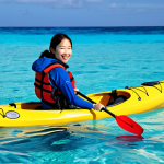 Sea Kayaking Adventure**

A professional woman, fully clothed in appropriate waterproof gear, kayaking on a clear, blue sea in Okinawa, Japan. Colorful fish are visible under the surface. Safe for work, appropriate content, perfect anatomy, natural proportions, professional photography, high quality, family-friendly.

**