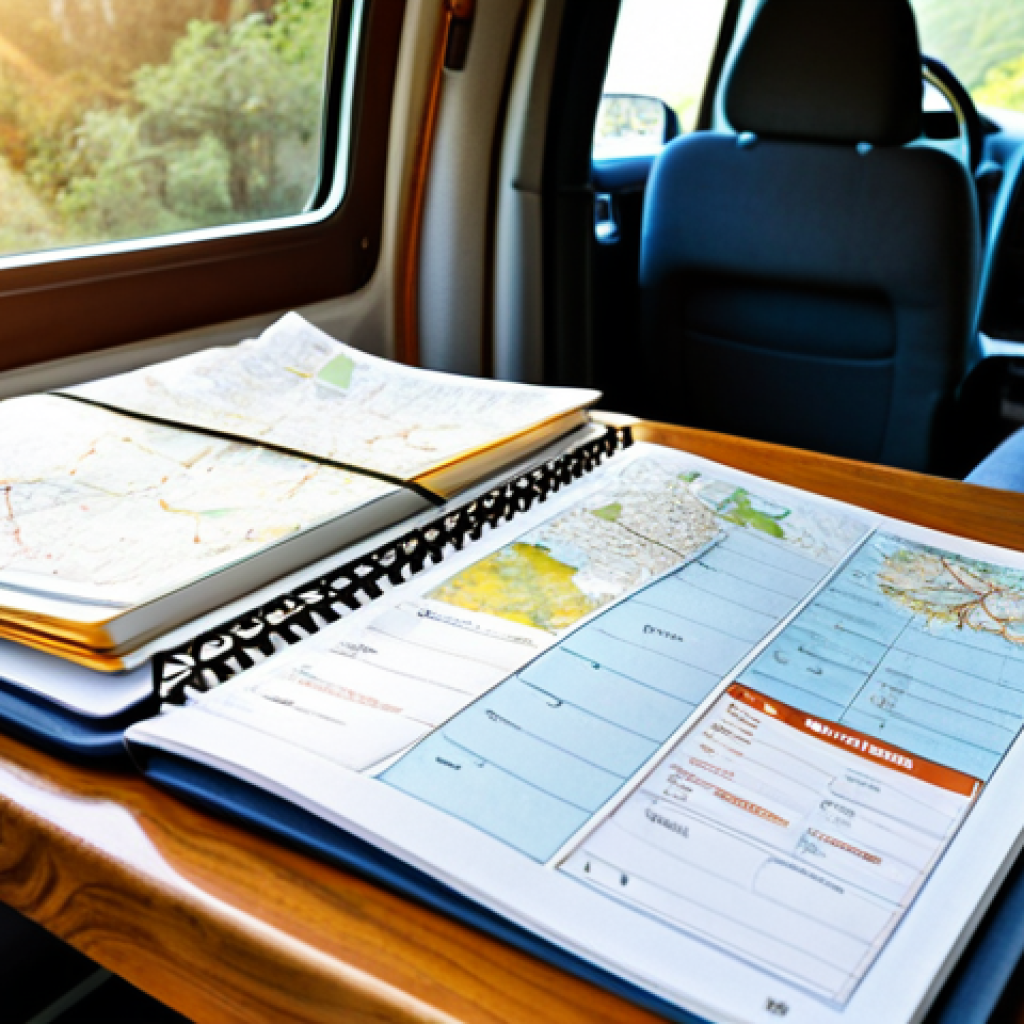 초보 캠핑카 여행 준비 - Planning & Preparation**

A detailed travel planner opened on a cozy campervan table, surrounded by ...