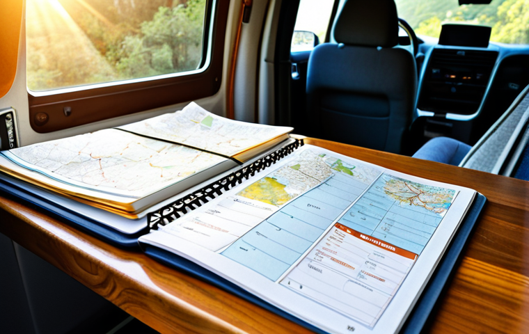 초보 캠핑카 여행 준비 - Planning & Preparation**

A detailed travel planner opened on a cozy campervan table, surrounded by ...