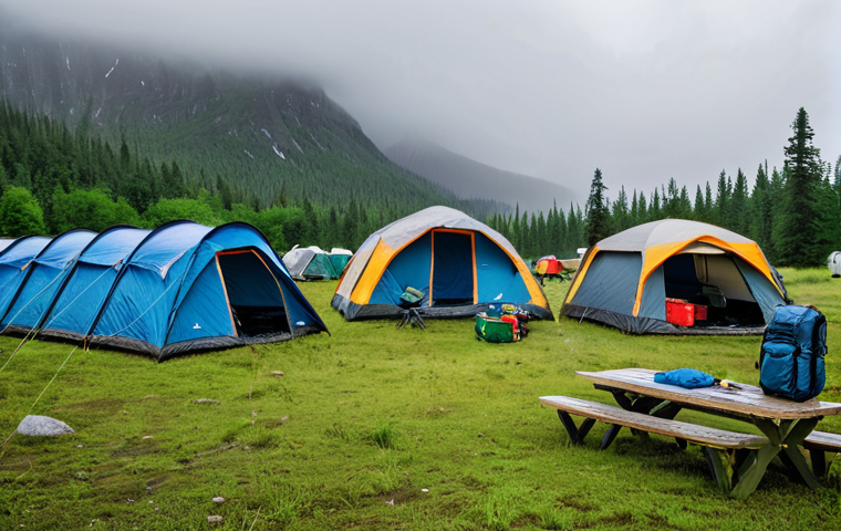 텐트 설치 방법 - A professional-looking, fully clothed woman efficiently setting up a tent in a scenic forest. She is...