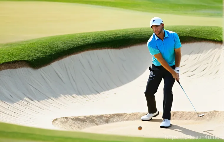골프채 종류와 사용법 - A focused, medium close-up shot of a female golfer in her mid-30s, wearing a chic golf visor, a perf...
