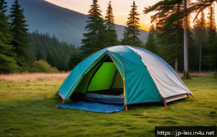 오토캠핑 준비 가이드 - A serene outdoor camping scene at dusk featuring a modern dome-style tent with a waterproof groundsh...