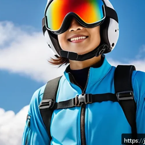 스카이다이빙 준비 가이드 - A confident beginner skydiver wearing a perfectly fitted, breathable jump suit with slight stretch, ...